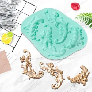 Baroque scroll silicone mold fondant cake decorating tool for baking DIY crafting.