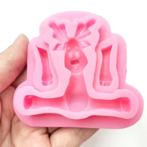 Pink silicone fondant mold for cake decorating, cute cartoon animal shaped baking tool.