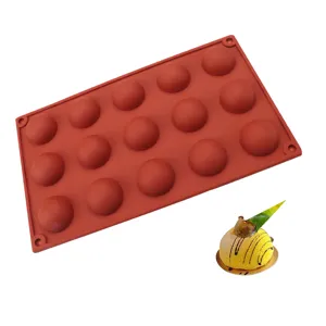 15-cavity silicone half-sphere baking mold for chocolate, mousse, and pastry making.