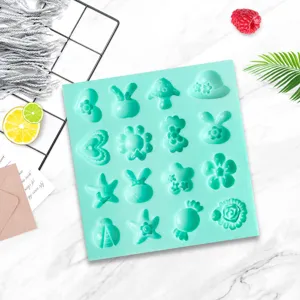 Close-up detail of mint green silicone mold featuring cute shapes for DIY baking crafting.