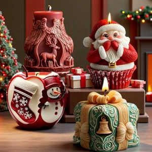 Christmas scented candle silicone mold set featuring Santa snowman deer and gift box designs.