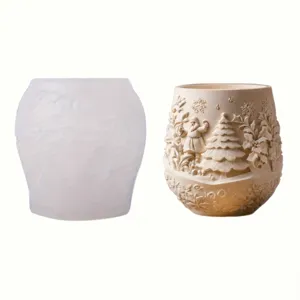 Christmas embossed jar silicone mold DIY aromatherapy candle holder container casting tool