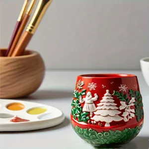 Christmas embossed jar mold with Santa tree design, red candle holder festive detail.