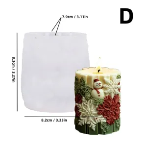 Detailed view of the Christmas series silicone candle mold featuring snowman and snowflake designs.