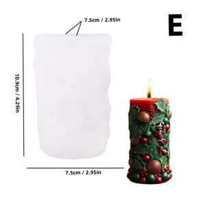 Christmas pillar candle silicone mold DIY plaster ornament casting mold with finished candle display