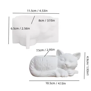 Sleeping cat silicone mold and finished product detail view showing dimensions and size.