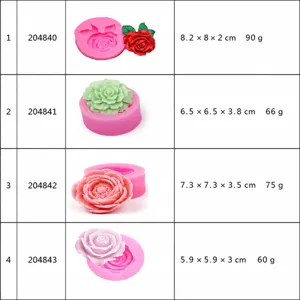 Silicone rose flower cake mold size chart showing multiple dimension options for DIY baking.