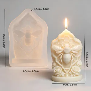 Silicone candle mold with 3D rose and honeycomb design for DIY handmade aromatherapy candles.