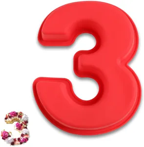 Stampo per torta in silicone numero 3 da 10 pollici rosso per compleanno e mousse