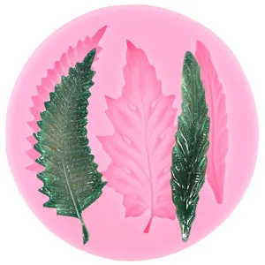 Molde de silicona con forma de hoja para tarta chocolate fondant, accesorio rosa.