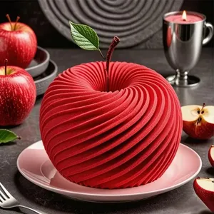 Apple shaped silicone mold for DIY baking, mousse cake and candle making with spiral details.