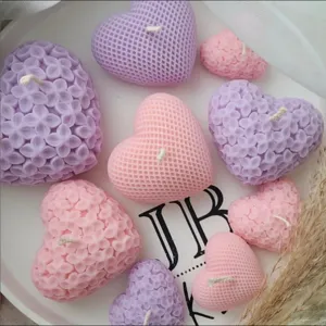Moule en Silicone en Forme de Cœur DIY Fleur de Rose Amour Fondant Gâteau Moule de Cuisson Bougie Parfumée Savon Faisant Outil
