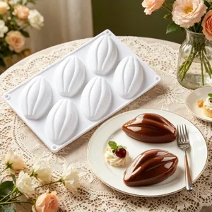 6-Cavity Cocoa Bean Silicone Mold for Mousse Cake Chocolate Baking Dessert Pudding