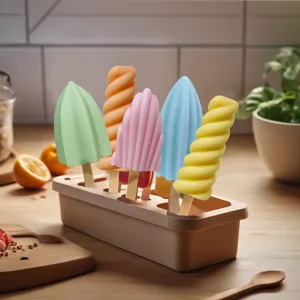 Silicone ice cream mold set with pastel colors and multiple fun shapes for DIY homemade popsicles.