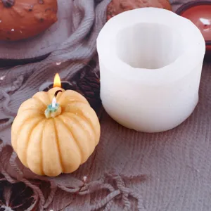 Silicone mold and candle product detail view showcasing fine pumpkin shape texture for DIY crafting.