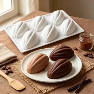 6-Cavity Cocoa Pod Silicone Molds 3D Chocolate Mousse Cake Baking Mold Fondant Panna Cotta Pudding Kitchen Bakeware Tool