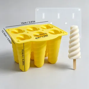 6-Cavity Spiral Silicone Ice Cream Mold with Clear Lid DIY Popsicle Making Tool