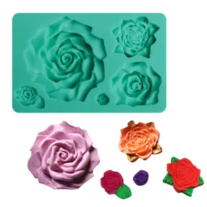 Silicone rose flower mold for fondant cake decorating, DIY chocolate soap baking tool.