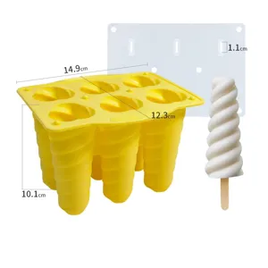 6-Cavity Spiral Popsicle Silicone Mold DIY Ice Cream Maker with Lid Kitchen Baking Tool