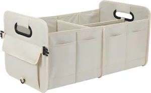 Foldable car trunk organizer with multiple compartments, durable storage box for auto.