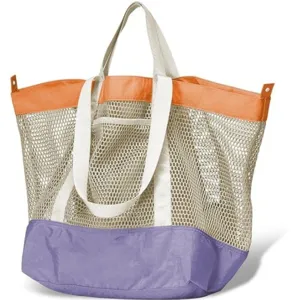 Grande borsa da spiaggia in rete dettaglio, borsa a mano estiva leggera con blocco di colore.
