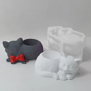Sleeping Cat Silicone Mold DIY Concrete Plaster Resin Craft Pen Holder Storage Mold Cute Animal Silicone Molds Home Decor