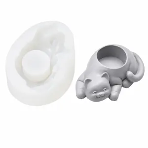 Sleeping cat silicone mold for DIY concrete resin plaster craft home decor pen holder storage