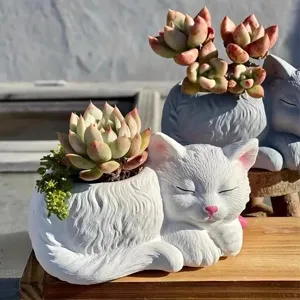 Cute sleeping cat succulent flower pot resin craft desktop home decoration planter pot