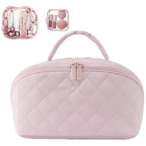Large Capacity Travel Cosmetic Bag Waterproof Quilted Makeup Organizer Portable Toiletry Bag Multi-Compartment Storage Pouch For Women Men