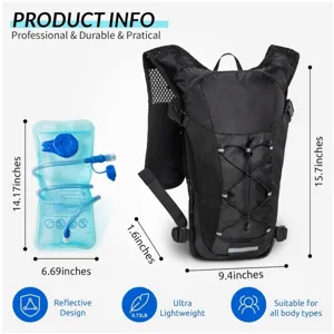 Outdoor sports hydration backpack with water bladder, lightweight running cycling vest bag.