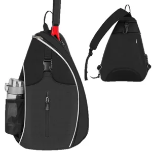 Black sports sling backpack for badminton tennis and pickleball outdoor training bag
