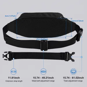 Adjustable nylon waist belt with multiple size options, perfect for outdoor sports and travel.