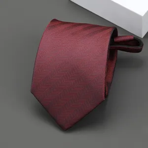 Corbata de cremallera con patrón de espiga burdeos para hombres negocios formal estilo estrecho.