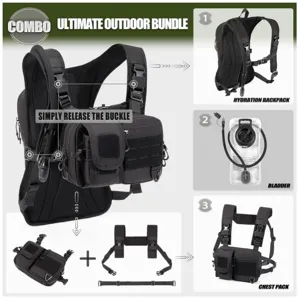 Detailed view of the 2-in-1 tactical chest pack and hydration backpack with molle design.