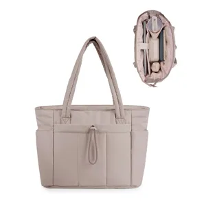 Women Quilted Tote Bag Large Capacity Waterproof Nylon Handbag Casual Commuter Shoulder Bag Travel Work Top Handle Bag
