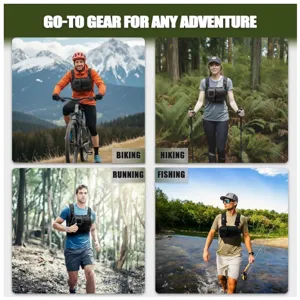 Versatile tactical chest bag and hydration vest for outdoor hiking, biking, running.
