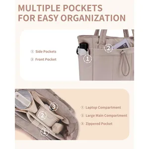 Multifunctional women tote bag with multiple pockets and spacious interior for daily travel use.