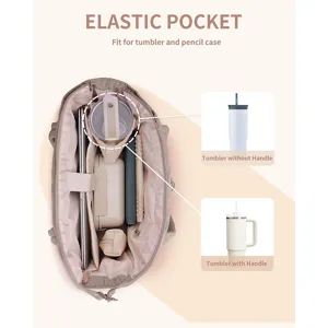 Discover the convenient elastic pocket inside this versatile quilted tote bag for daily use.