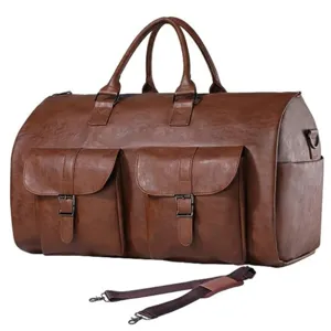 Convertible Travel Duffel Bag Waterproof PU Leather Overnight Luggage Bag With Shoe Compartment For Men Women