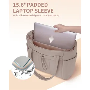 Spacious 15.6 inch padded laptop tote bag for women, stylish quilted shoulder bag for travel.