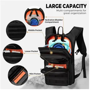 Tactical backpack with multi-compartments, large capacity hydration bag for outdoor sports.