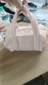 Pink puffer handbag lightweight waterproof nylon quilted tote bag casual women top handle bag