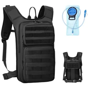 Tactical hydration backpack detail view, multi-function sports chest bag with water bladder.