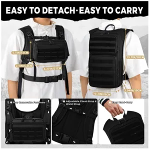 Multi-functional tactical chest bag and hydration backpack with MOLLE webbing and removable design.