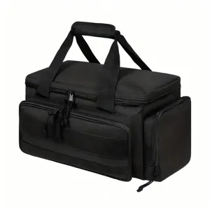Borsa porta attrezzi multifunzione nera con tasche con zip e maniglie resistenti per lavoro.