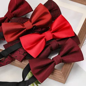 Men wine red bow tie set wedding groom suit accessories classic patterned bowties for men