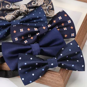 Men's blue fashion bow tie set classic vintage floral polka dot wedding formal neckwear
