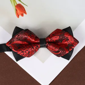Dettaglio farfalla jacquard rosso nero, accessorio formale sposo affari fiocco appuntito