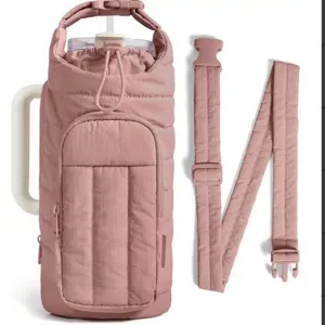 Borsa porta borraccia trapuntata rosa con tracolla regolabile per sport all'aperto