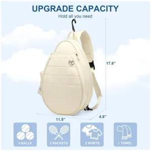 Quilted tennis sling backpack with large capacity, tennis racket and ball storage bag.